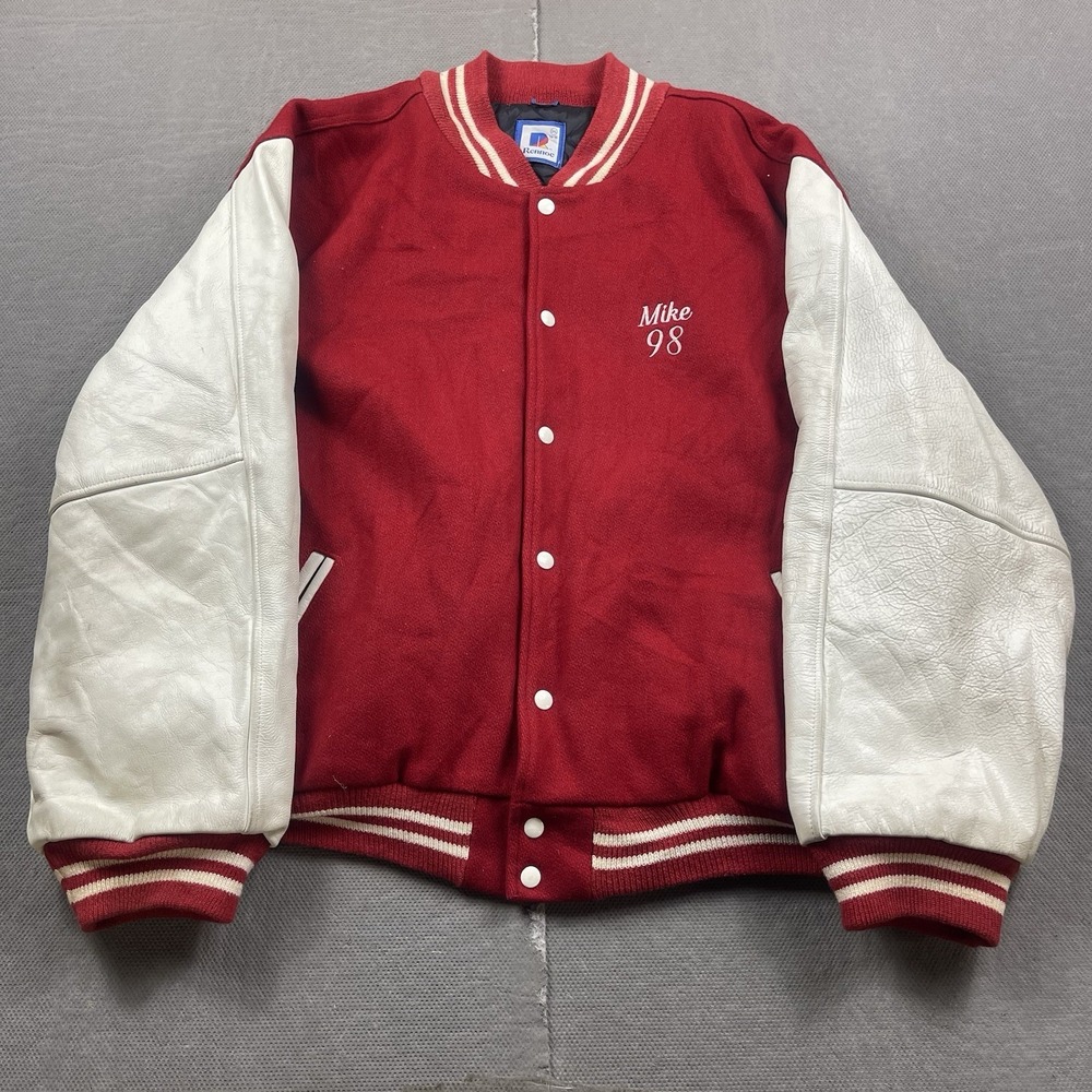 Vintage St John's Varsity Jacket Mens 3XL Rennoc Red Bomber Snap Lined 90s USA